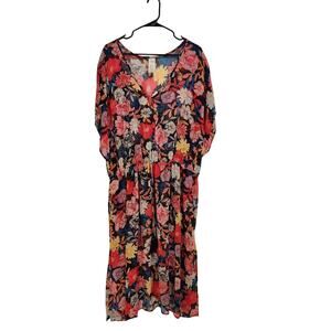 Time & Tru Tropical Lace Trimmed Pullover Boho Swim Cover Up Multi Size 2X
